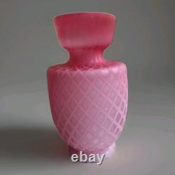 Large Layered antique Victorian pink diamond quilted satin cased glass vase