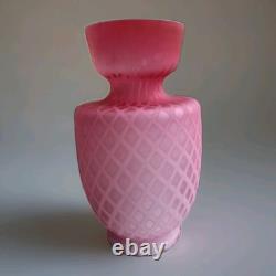 Large Layered antique Victorian pink diamond quilted satin cased glass vase