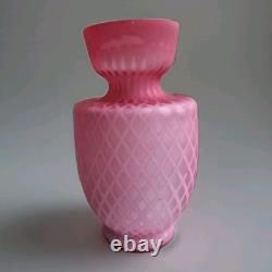 Large Layered antique Victorian pink diamond quilted satin cased glass vase