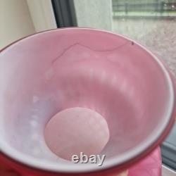Large Layered antique Victorian pink diamond quilted satin cased glass vase