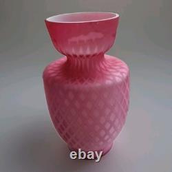 Large Layered antique Victorian pink diamond quilted satin cased glass vase