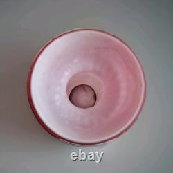 Large Layered antique Victorian pink diamond quilted satin cased glass vase