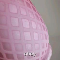 Large Layered antique Victorian pink diamond quilted satin cased glass vase