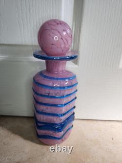 Large Maltese Mdina Pink & Blue Trail Art Glass Decanter Vase Bottle Decor x 2