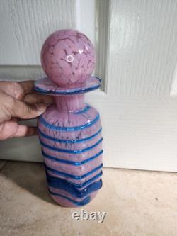 Large Maltese Mdina Pink & Blue Trail Art Glass Decanter Vase Bottle Decor x 2