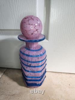 Large Maltese Mdina Pink & Blue Trail Art Glass Decanter Vase Bottle Decor x 2