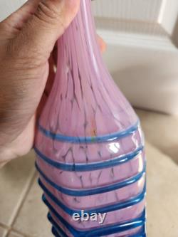 Large Maltese Mdina Pink & Blue Trail Art Glass Decanter Vase Bottle Decor x 2