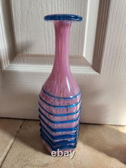 Large Maltese Mdina Pink & Blue Trail Art Glass Decanter Vase Bottle Decor x 2