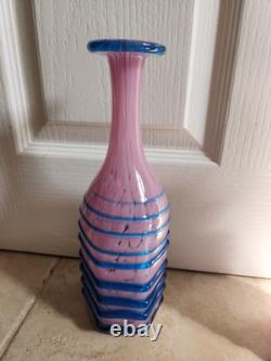 Large Maltese Mdina Pink & Blue Trail Art Glass Decanter Vase Bottle Decor x 2