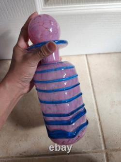 Large Maltese Mdina Pink & Blue Trail Art Glass Decanter Vase Bottle Decor x 2