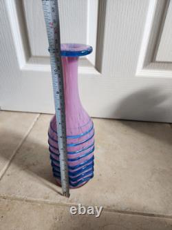 Large Maltese Mdina Pink & Blue Trail Art Glass Decanter Vase Bottle Decor x 2