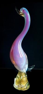 Large Murano Glass Pink Alabastro Bird With Gold Leaves