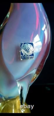 Large Murano Glass Pink Alabastro Bird With Gold Leaves