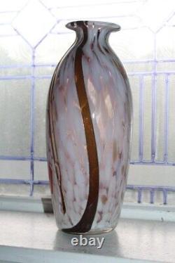 Large Murano Glass Vase Pink and Red with Copper Mica Swirls