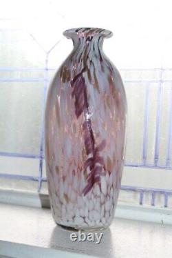 Large Murano Glass Vase Pink and Red with Copper Mica Swirls