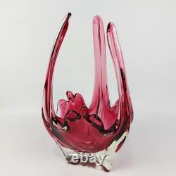 Large Murano Style Pink Art Glass Bowl Vintage Handblown Centerpiece