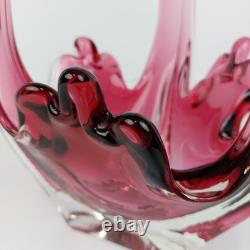Large Murano Style Pink Art Glass Bowl Vintage Handblown Centerpiece