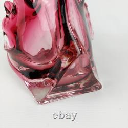 Large Murano Style Pink Art Glass Bowl Vintage Handblown Centerpiece