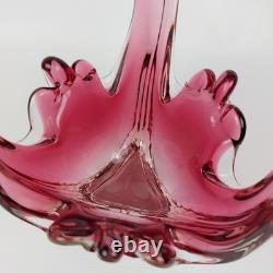 Large Murano Style Pink Art Glass Bowl Vintage Handblown Centerpiece