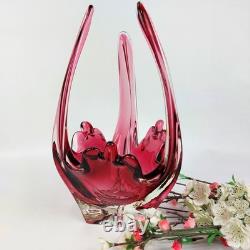 Large Murano Style Pink Art Glass Bowl Vintage Handblown Centerpiece