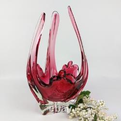 Large Murano Style Pink Art Glass Bowl Vintage Handblown Centerpiece