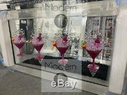 Large Pink 4 strawberry Gin Cocktail glass 3D glitter art in mirrored frame