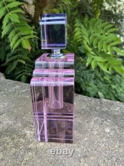 Large Pink N Purple Art Deco Perfume Bottle 23cm Tall Solid Glass