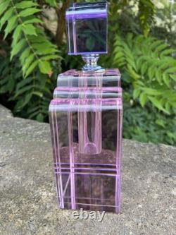 Large Pink N Purple Art Deco Perfume Bottle 23cm Tall Solid Glass