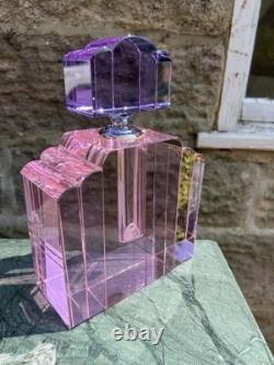 Large Pink N Purple Art Deco Perfume Bottle 23cm Tall Solid Glass