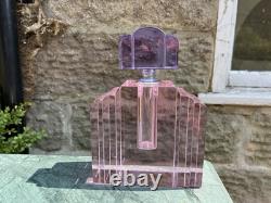 Large Pink N Purple Art Deco Perfume Bottle 23cm Tall Solid Glass