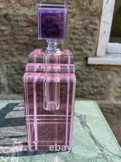 Large Pink N Purple Art Deco Perfume Bottle 23cm Tall Solid Glass