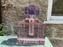 Large Pink N Purple Art Deco Perfume Bottle 23cm Tall Solid Glass