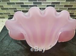 Large Pink and White Archemide Seguso Clam Shell with Pearl Murano Glass