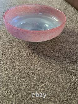 Large Scottish Vasart Speckle Glass Pink Bowl Circa 1960s Signed To The Base