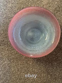 Large Scottish Vasart Speckle Glass Pink Bowl Circa 1960s Signed To The Base