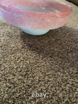 Large Scottish Vasart Speckle Glass Pink Bowl Circa 1960s Signed To The Base