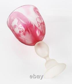 Large Steve Bradley cameo glass footed vase with women and carnival masks design