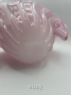 Large Vintage 1950s Hand Blown Pink Murano Glass Opaline Conch Shell Vase-14.5W