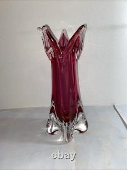 Large Vintage Chribska Art Glas Vase Cranberry Josef Hospodka Czech