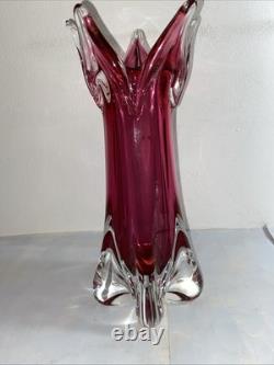 Large Vintage Chribska Art Glas Vase Cranberry Josef Hospodka Czech