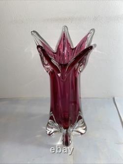 Large Vintage Chribska Art Glas Vase Cranberry Josef Hospodka Czech
