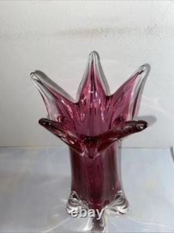 Large Vintage Chribska Art Glas Vase Cranberry Josef Hospodka Czech