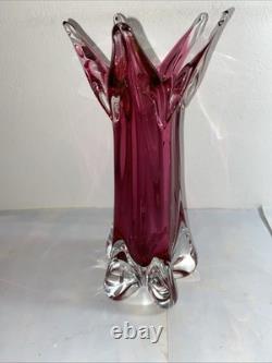Large Vintage Chribska Art Glas Vase Cranberry Josef Hospodka Czech