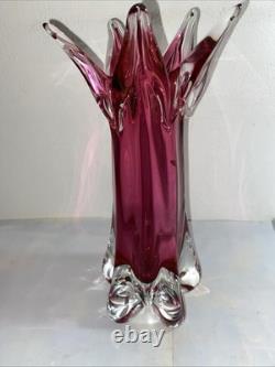 Large Vintage Chribska Art Glas Vase Cranberry Josef Hospodka Czech