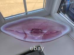 Large Vintage Czech Chribska pink, white & clearl bubble web Art Glass Bowl C70's