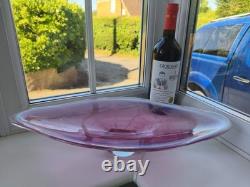 Large Vintage Czech Chribska pink, white & clearl bubble web Art Glass Bowl C70's