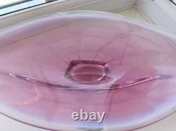 Large Vintage Czech Chribska pink, white & clearl bubble web Art Glass Bowl C70's
