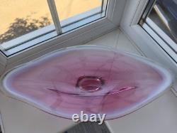 Large Vintage Czech Chribska pink, white & clearl bubble web Art Glass Bowl C70's