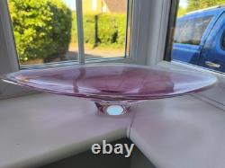 Large Vintage Czech Chribska pink, white & clearl bubble web Art Glass Bowl C70's