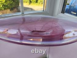 Large Vintage Czech Chribska pink, white & clearl bubble web Art Glass Bowl C70's